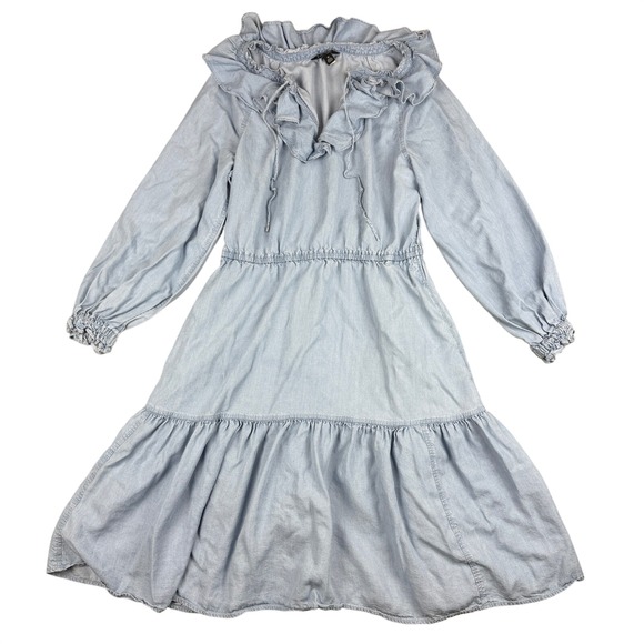 Lauren Ralph Lauren Dresses & Skirts - Lauren Ralph Lauren Boho Midi Dress 10 Light Blue Lyocell Ruffles Cottagecore